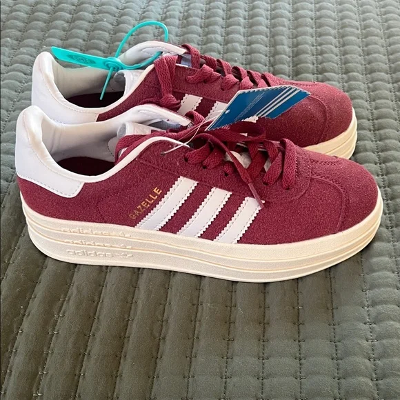 Women’s Adidas Gazelle Maroon Platform Sneakers - Picture 3 of 5